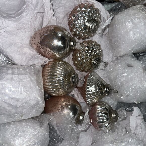Balsam Hill Ornaments French Country Ombre Peach Silver Mercury Glass Read - Picture 1 of 16